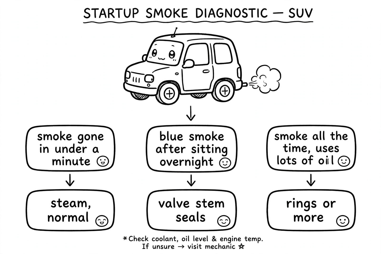 Diagnostic flowchart: steam, valve stem seals, or rings